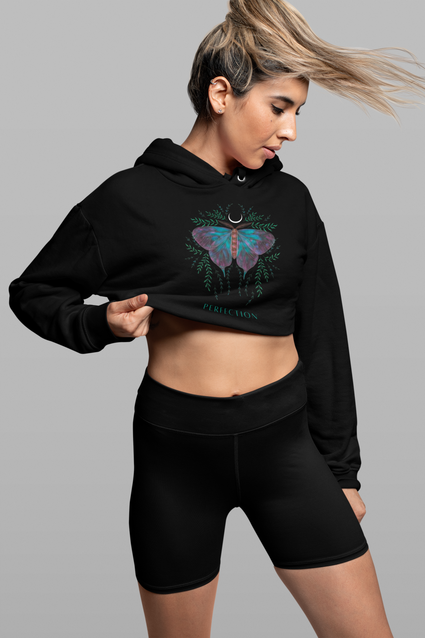 pftn btterfly print croptop hoodie