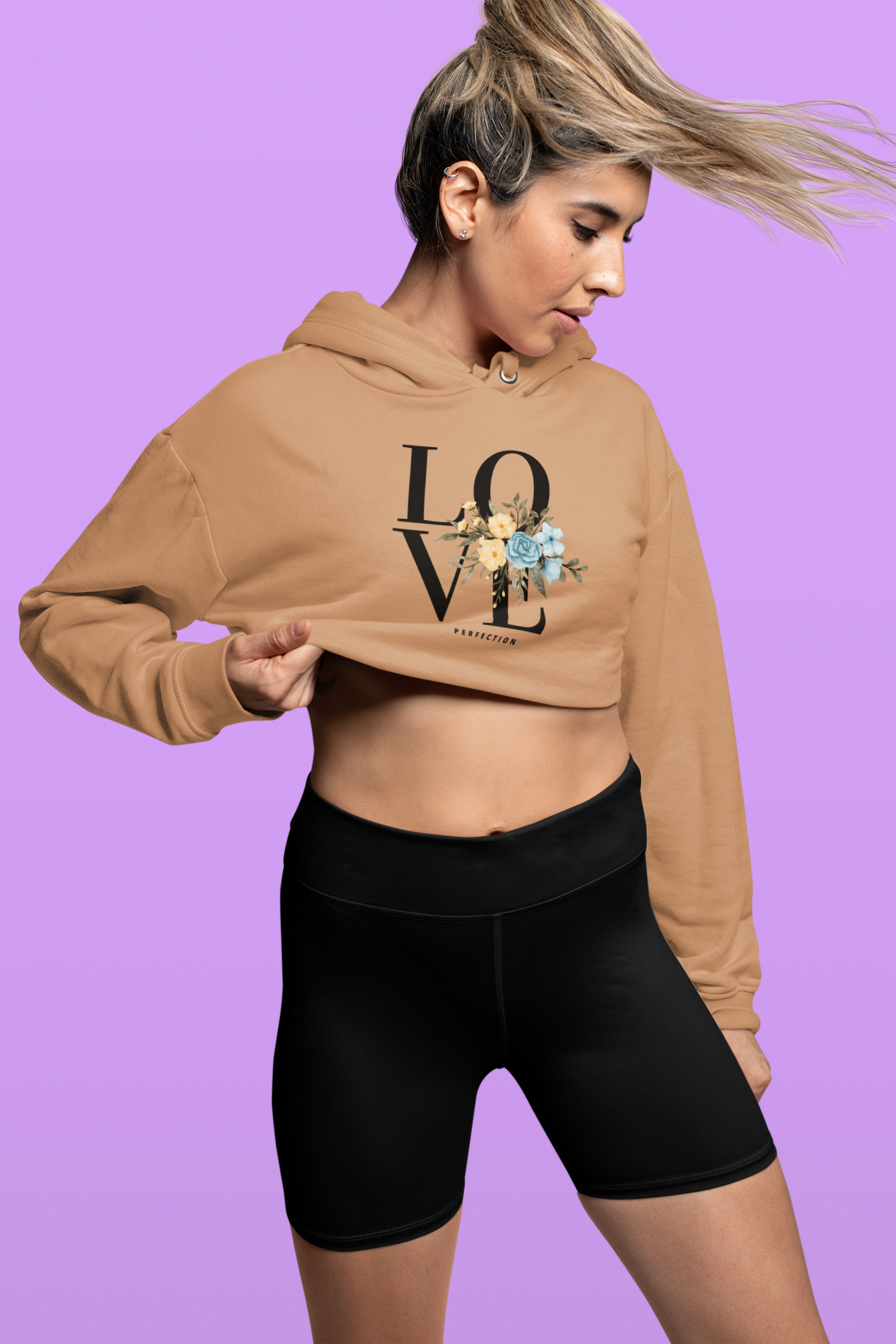 love print croptop hoodie