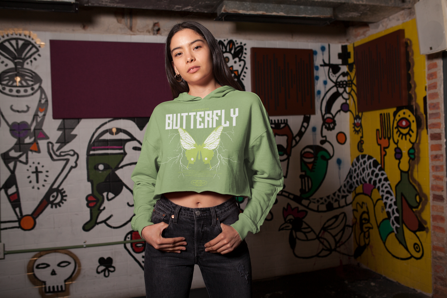 butterfly print croptop hoodie